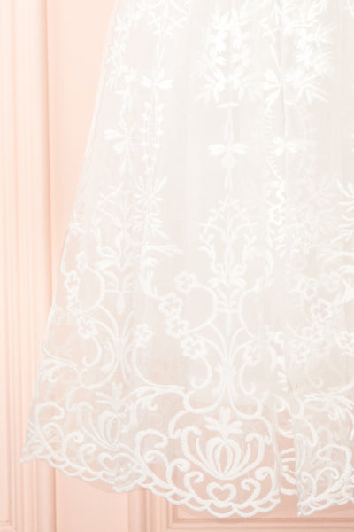 Sofie Ivory Short Embroidered Dress w/ V-neckline | Boutique 1861 details