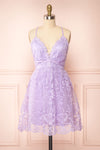 Sofie Lilac Short Embroidered Dress w/ V-neckline | Boutique 1861 front view