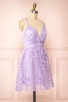 Sofie Lilac Short Embroidered Dress w/ V-neckline | Boutique 1861side view