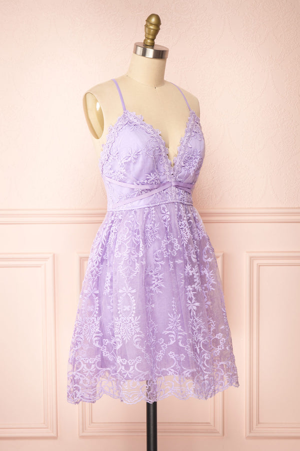 Sofie Lilac | Short Embroidered Dress w/ V-neckline