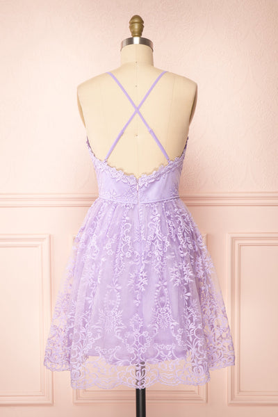 Sofie Lilac Short Embroidered Dress w/ V-neckline | Boutique 1861back view