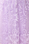 Sofie Lilac Short Embroidered Dress w/ V-neckline | Boutique 1861 fabric