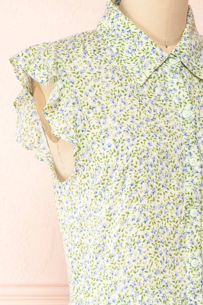 Sohvi Green Floral Button-Up Short Dress | Boutique 1861 side close-up