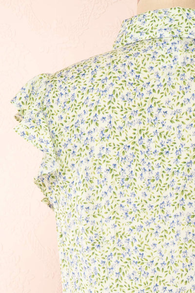 Sohvi Green Floral Button-Up Short Dress | Boutique 1861 back close-up