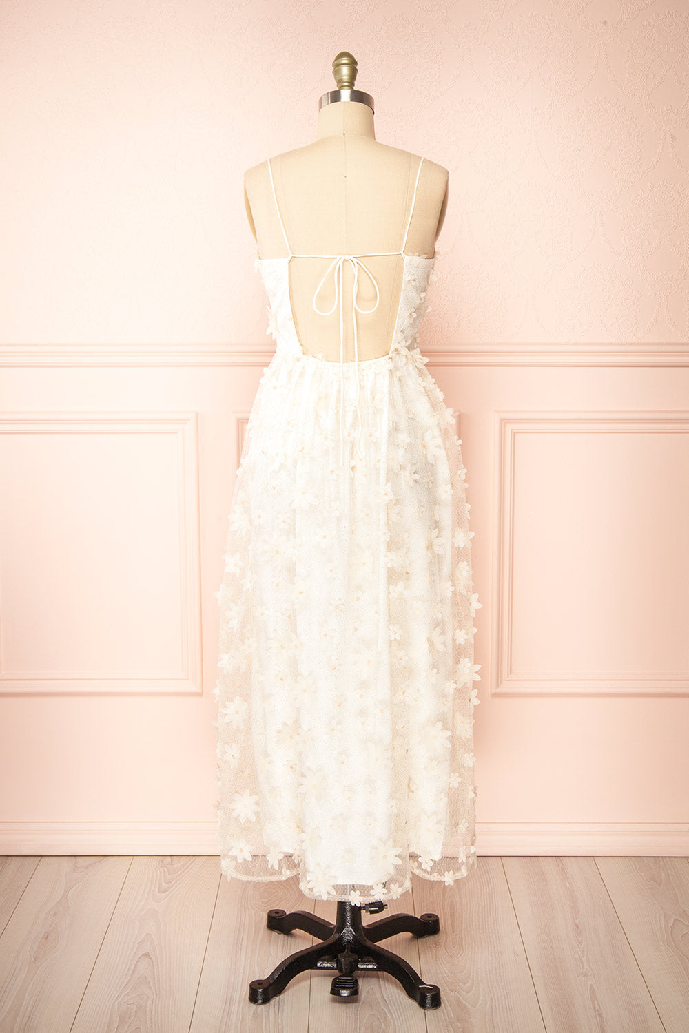 Solene White Midi Tulle Dress w Floral Appliqu s Boutique 1861