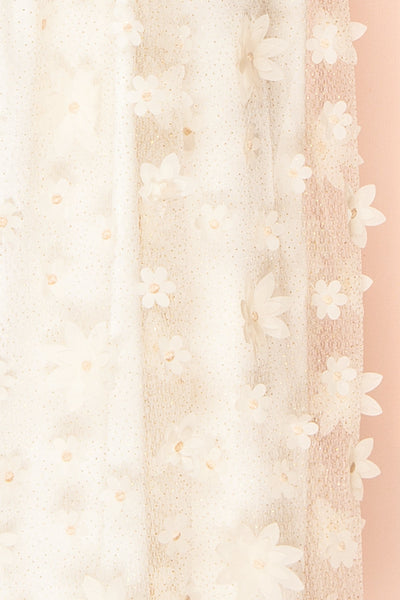 Solene White Midi Tulle Dress w/ Floral Appliqués | Boutique 1861 fabric