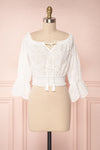 Solime White Lace Crop Top w/ Puff Sleeves | Boutique 1861