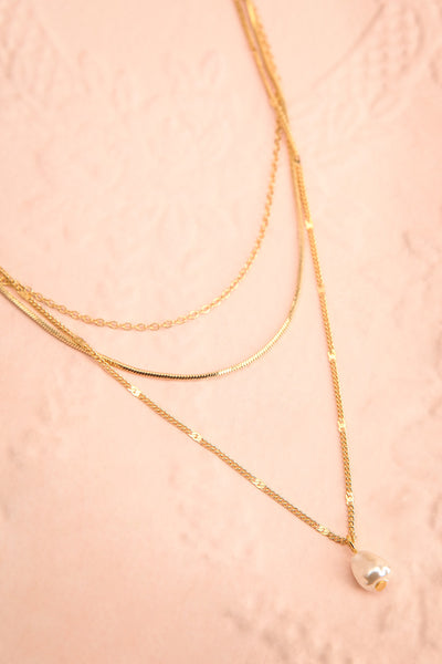 Solvi Layered Chain Necklace w/ Pearl Pendant | La petite garçonne flat view