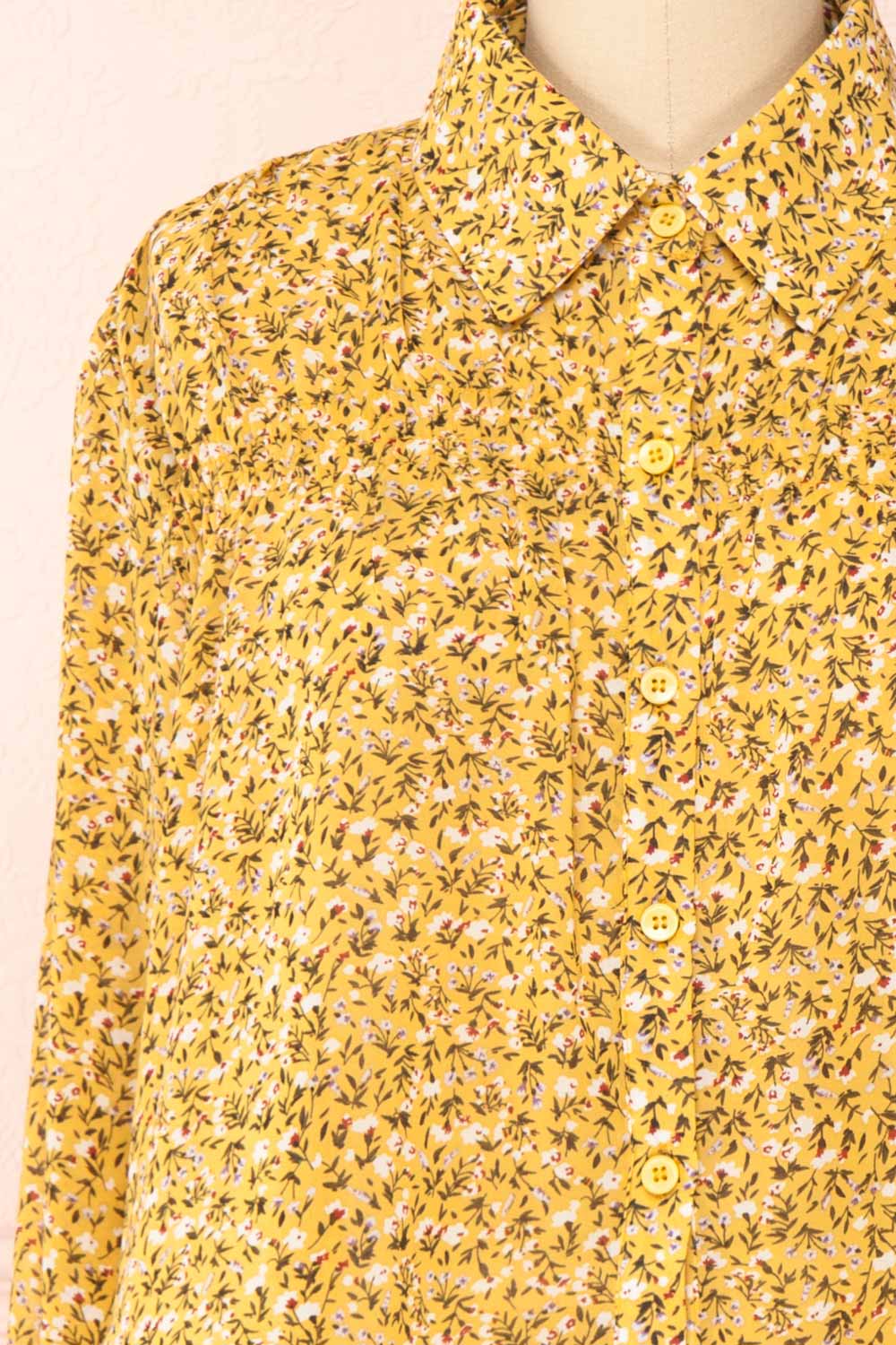 Somin Mustard Floral Long Sleeve Cropped Blouse | Boutique 1861 front close-up