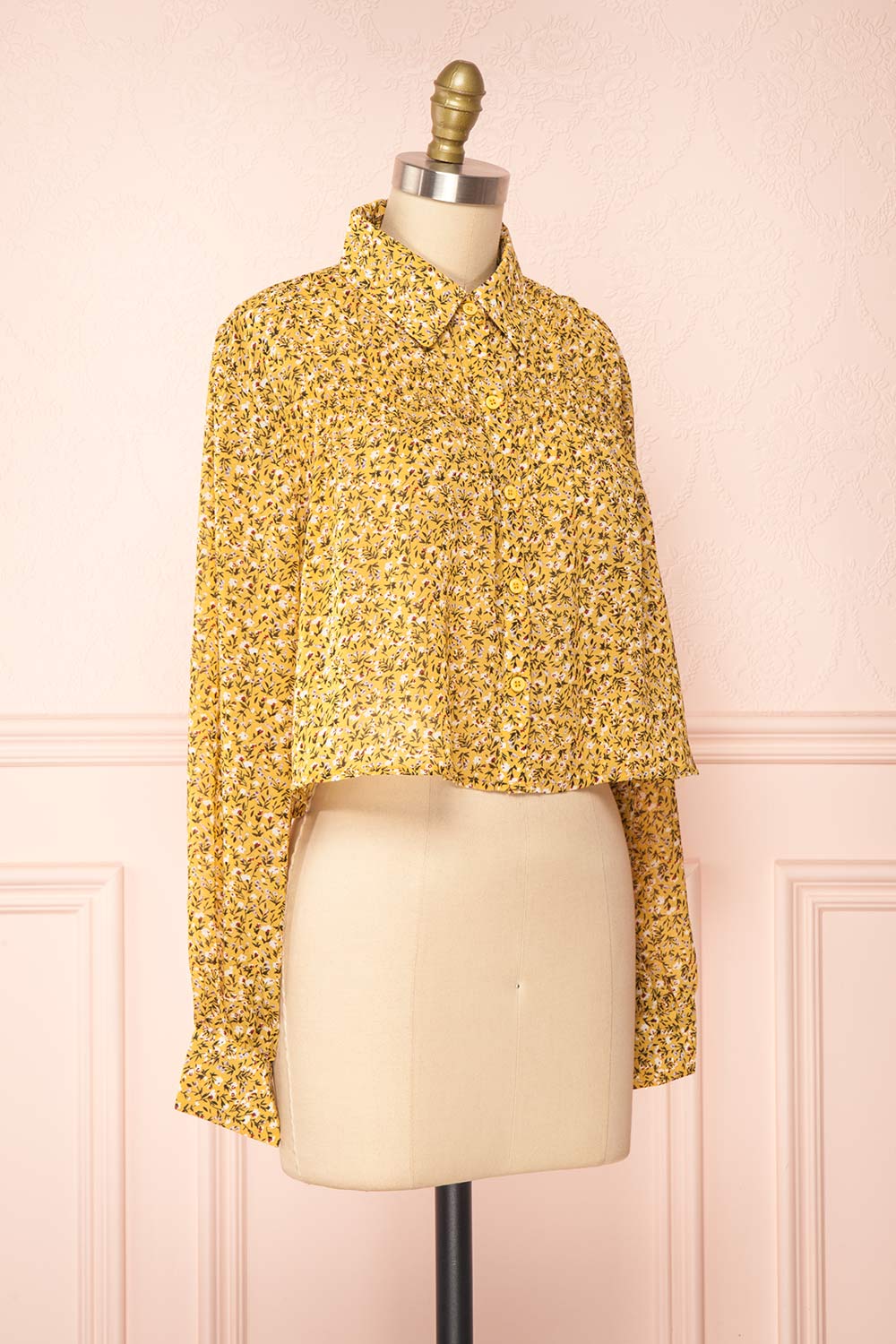 Somin Mustard Floral Long Sleeve Cropped Blouse | Boutique 1861 side view 