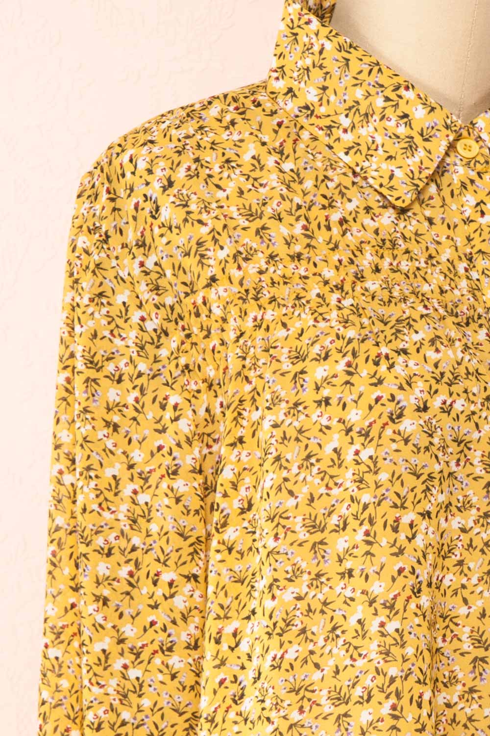 Somin Mustard Floral Long Sleeve Cropped Blouse | Boutique 1861 side close-up