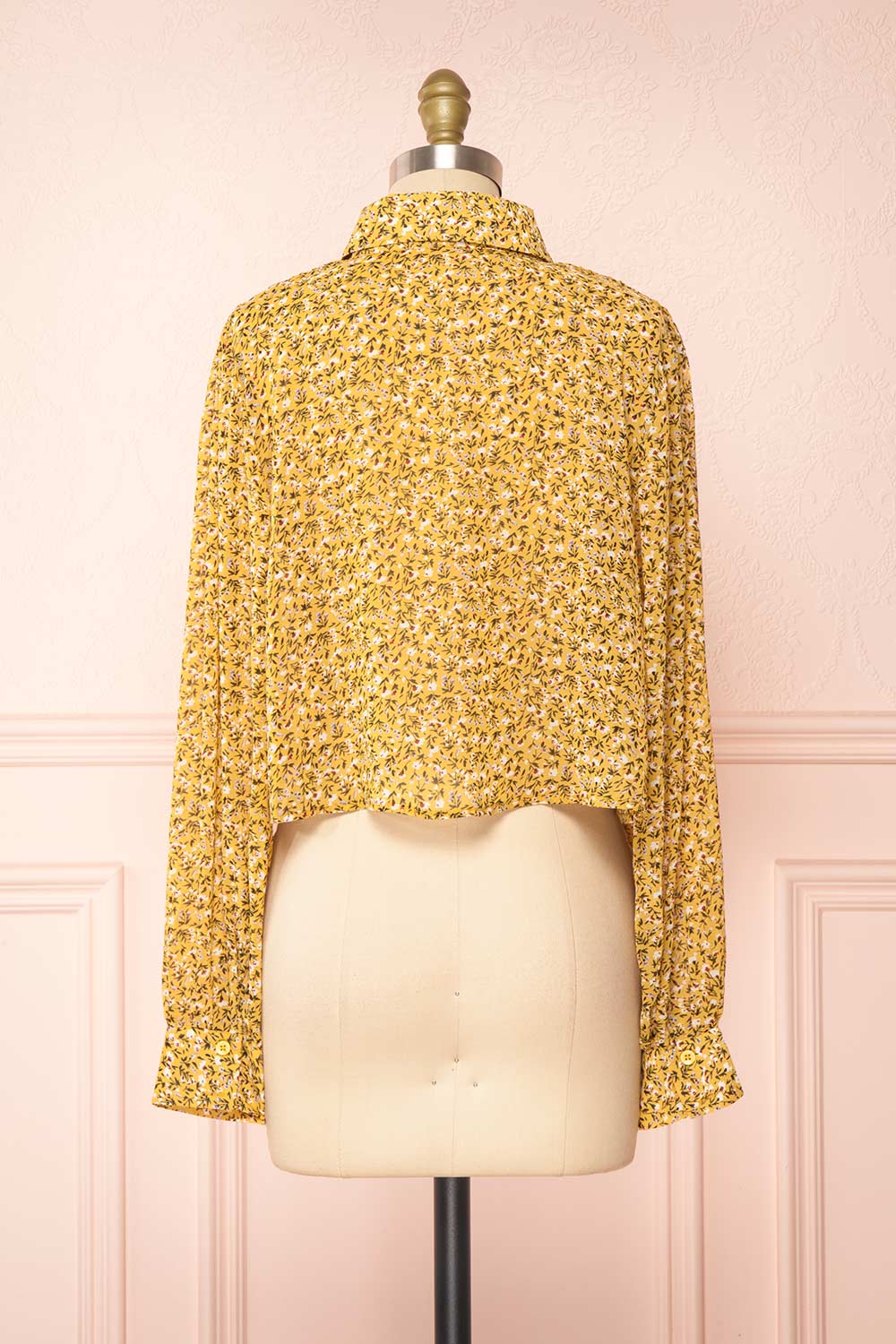 Somin Mustard Floral Long Sleeve Cropped Blouse | Boutique 1861 back view 