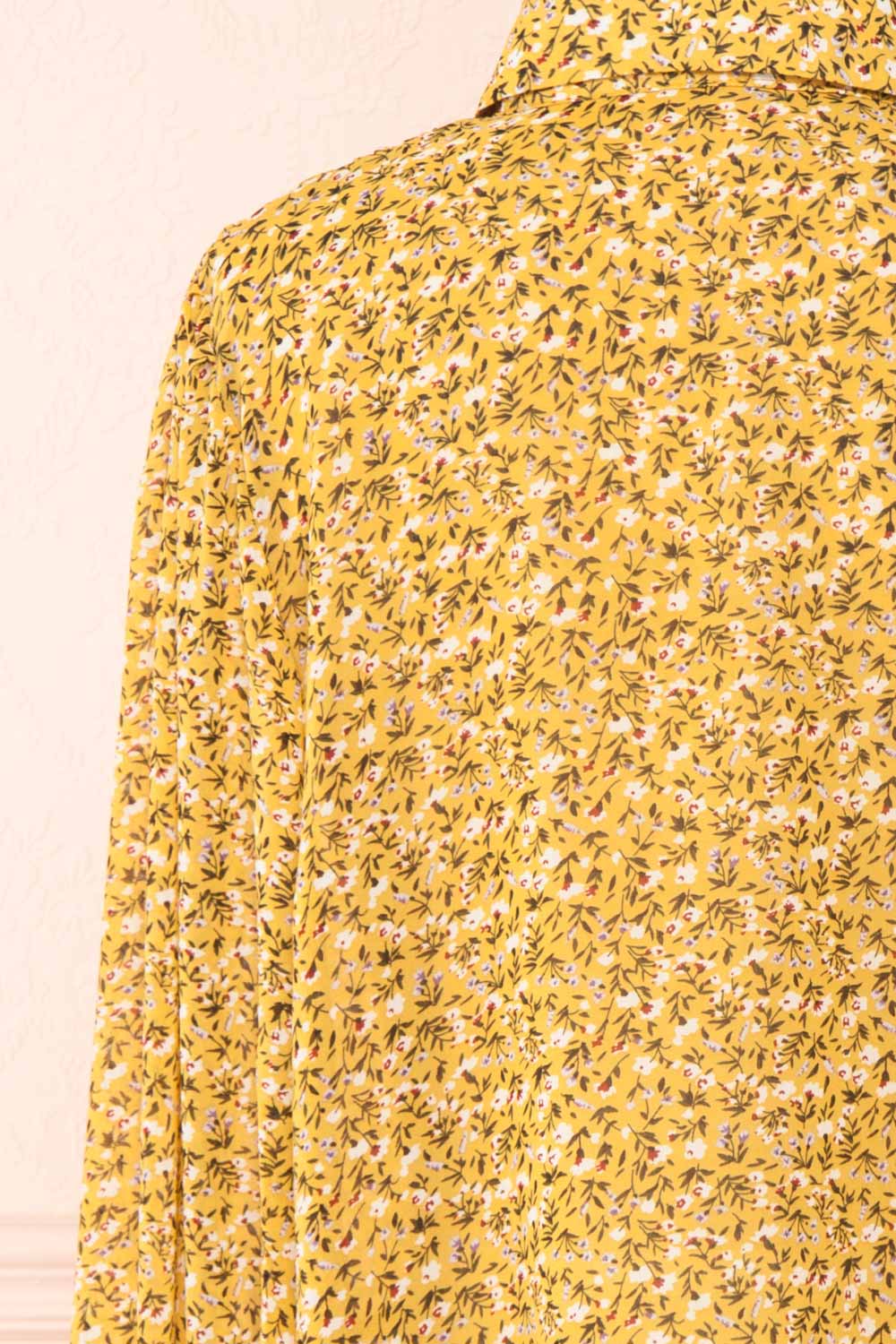 Somin Mustard Floral Long Sleeve Cropped Blouse | Boutique 1861 back close-up