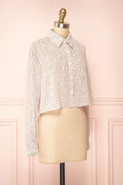 Somin White Floral Long Sleeve Cropped Blouse | Boutique 1861 side view