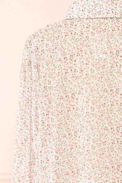 Somin White Floral Long Sleeve Cropped Blouse | Boutique 1861 back close-up