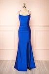 Sonia Blue Backless Mermaid Maxi Dress w/ Slit | Boutique 1861 front view