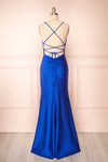 Sonia Blue Backless Mermaid Maxi Dress w/ Slit | Boutique 1861 back view