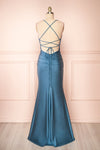 Sonia Blue Grey Backless Mermaid Maxi Dress w/ Slit | Boutique 1861 back view