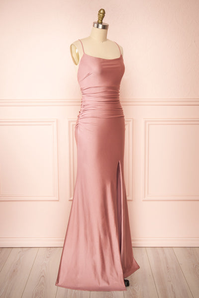 Sonia Blush Backless Mermaid Maxi Dress w/ Slit | Boutique 1861side view