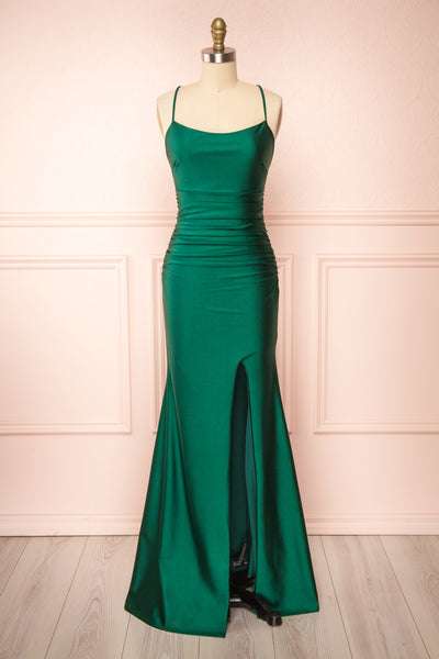 Sonia Green Backless Mermaid Maxi Dress w/ Slit | Boutique 1861 front view