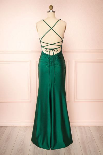 Sonia Green Backless Mermaid Maxi Dress w/ Slit | Boutique 1861 back view