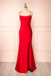 Sonia Red Backless Mermaid Maxi Dress w/ Slit | Boutique 1861 front view