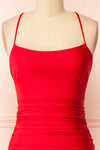 Sonia Red Backless Mermaid Maxi Dress w/ Slit | Boutique 1861 front close-up
