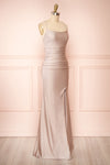 Sonia Taupe Backless Mermaid Maxi Dress w/ Slit | Boutique 1861 side view