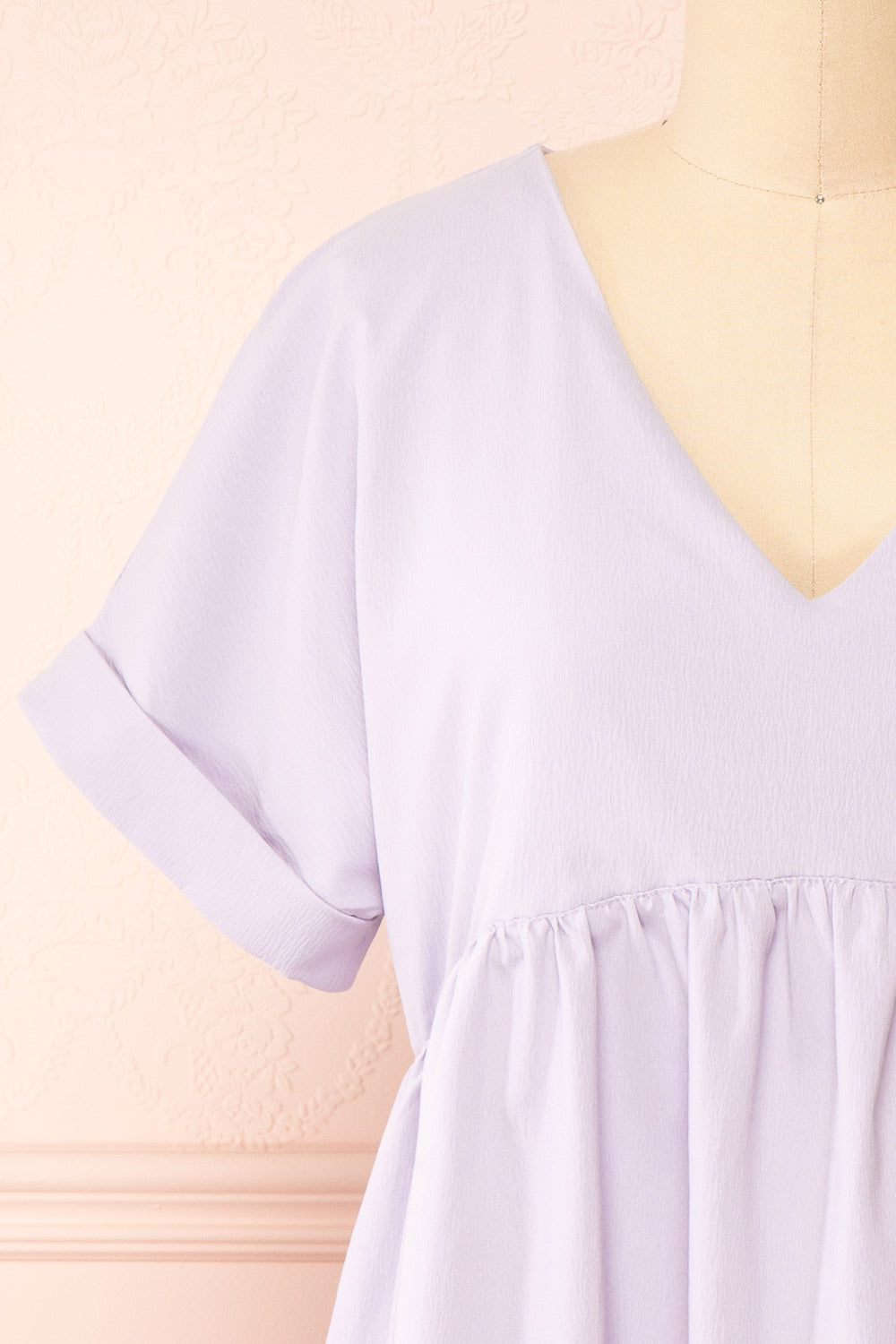 Sooyun Short Lilac Dress w/ Short Sleeves | Boutique 1861 front close-up
