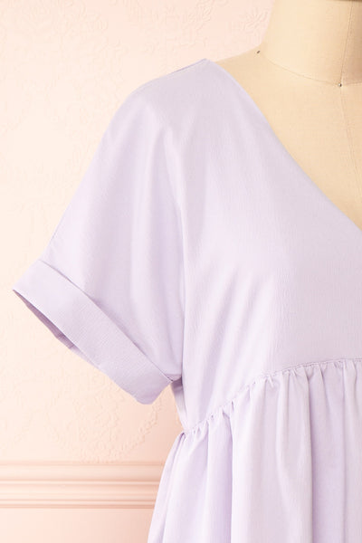 Sooyun Short Lilac Dress w/ Short Sleeves | Boutique 1861 side close-up