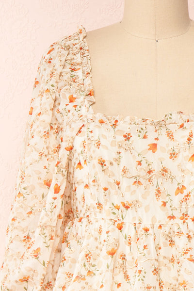 Sophie-Anne Beige Floral Layered Midi Dress | Boutique 1861 front close-up