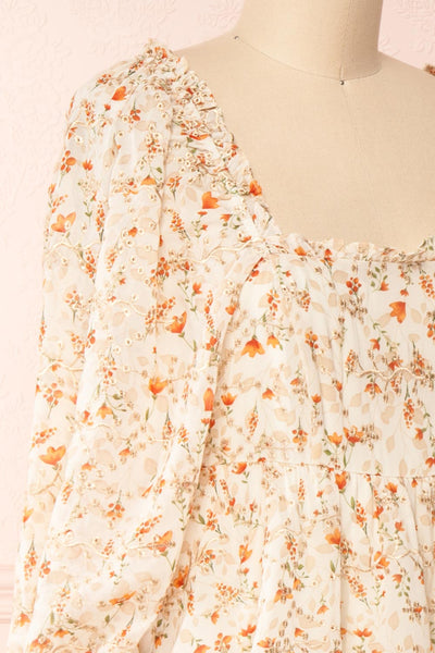 Sophie-Anne Beige Floral Layered Midi Dress | Boutique 1861 side close-up