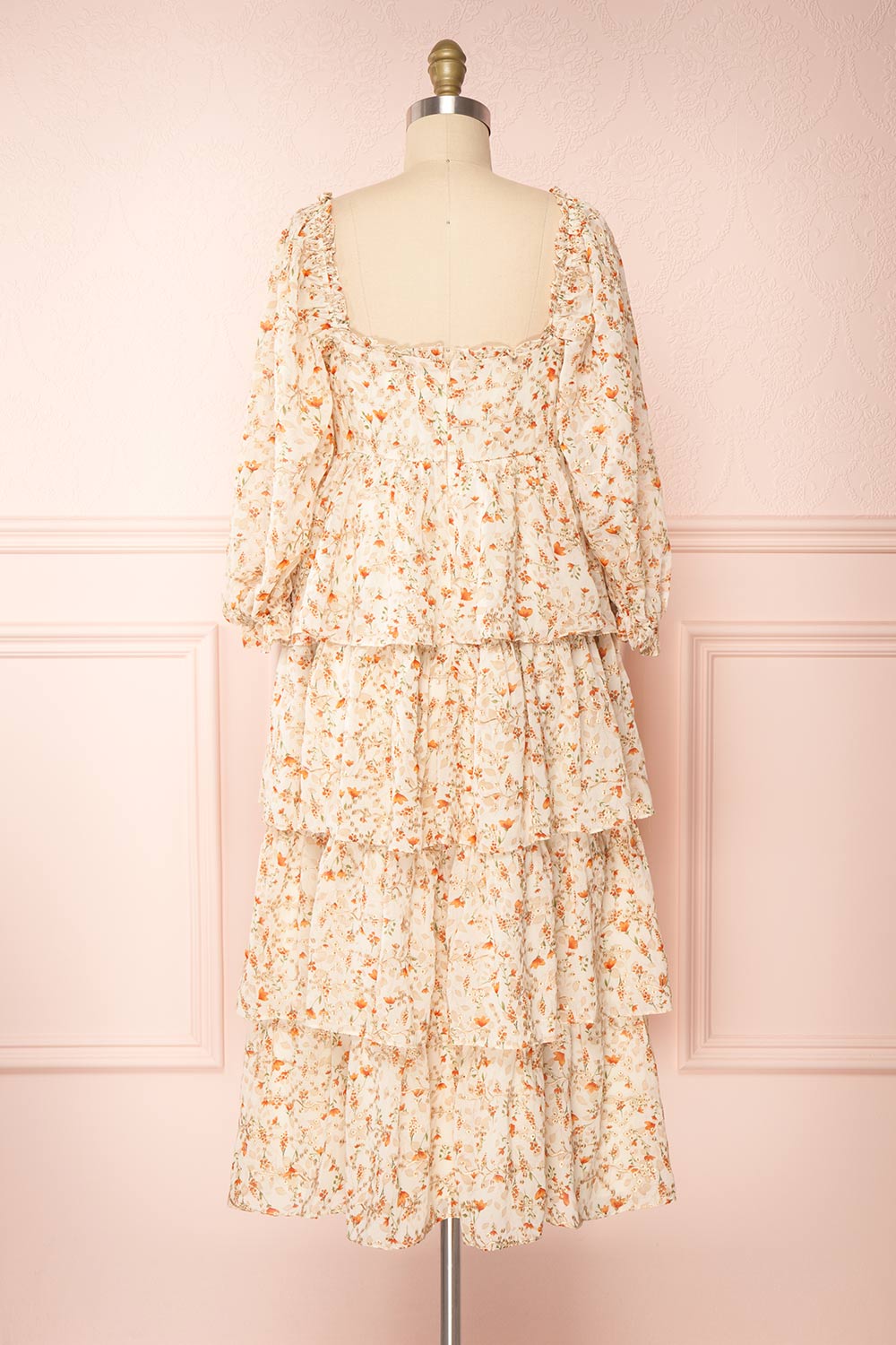 Sophie-Anne Beige Floral Layered Midi Dress | Boutique 1861 back view 