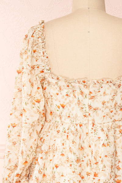 Sophie-Anne Beige Floral Layered Midi Dress | Boutique 1861 back close-up