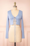 Sorcha Blue Ribbed Cropped Cardigan w/ Front Tie | Boutique 1861 front view