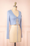 Sorcha Blue Ribbed Cropped Cardigan w/ Front Tie | Boutique 1861 side view