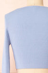 Sorcha Blue Ribbed Cropped Cardigan w/ Front Tie | Boutique 1861 back close-up