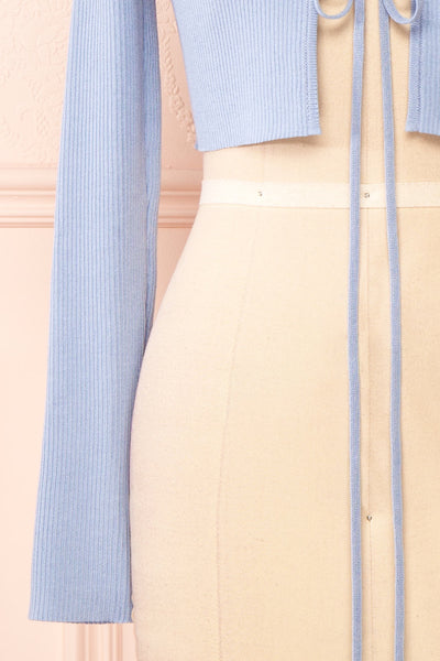 Sorcha Blue Ribbed Cropped Cardigan w/ Front Tie | Boutique 1861 bottom