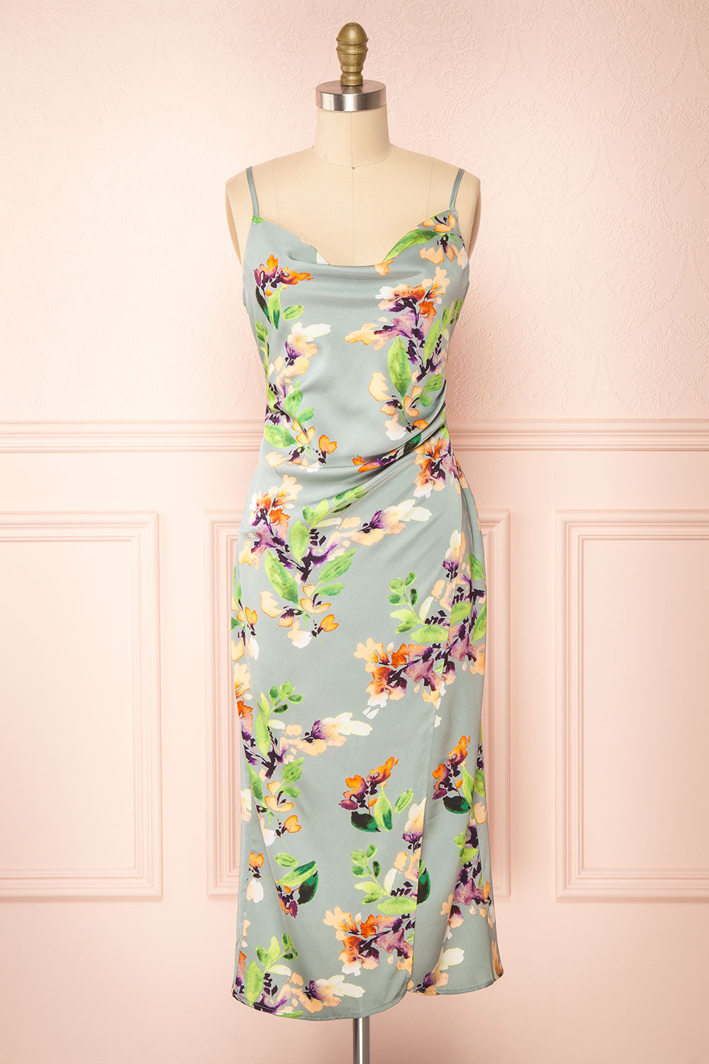 Soukeye Cowl Neck Floral Midi Dress | Boutique 1861 front close-up