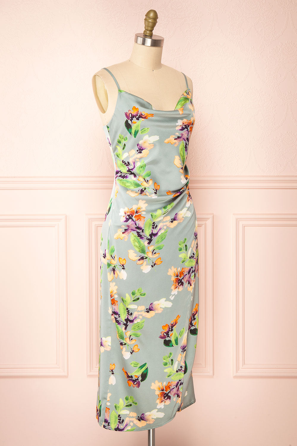 Soukeye Cowl Neck Floral Midi Dress | Boutique 1861 side close-up