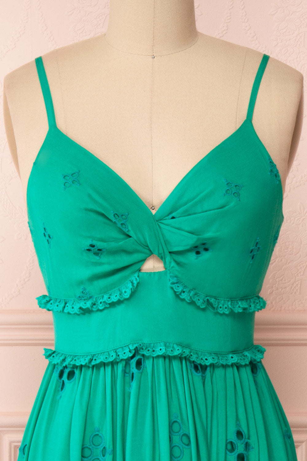 Spirea Turquoise Openwork Midi Dress | Boutique 1861 front close-up