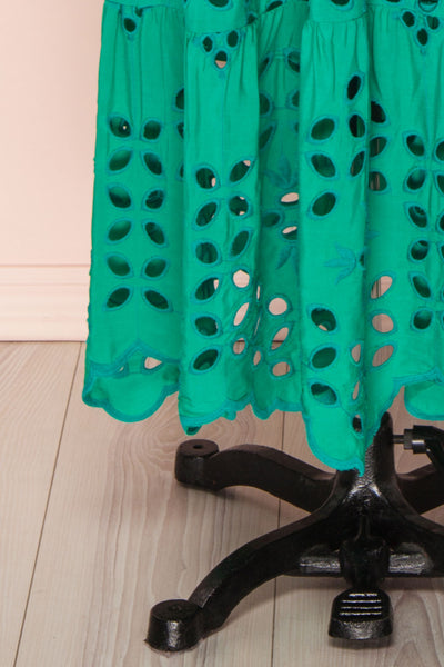 Spirea Turquoise Openwork Midi Dress | Boutique 1861 bottom close-up