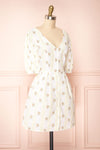 Srina Cream Floral V-Neck Buttoned Short Dress | Boutique 1861 side view