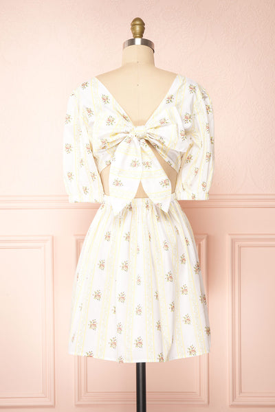 Srina Cream Floral V-Neck Buttoned Short Dress | Boutique 1861 back view