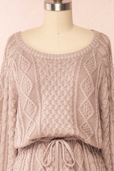 Steffie Taupe Drawstring Knitted Dress | Boutique 1861 front close-up
