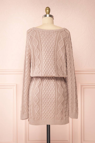Steffie Taupe Drawstring Knitted Dress | Boutique 1861 back view