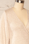 Steria Sand Lantern Sleeve Wrap Top | La petite garçonne  side close-up
