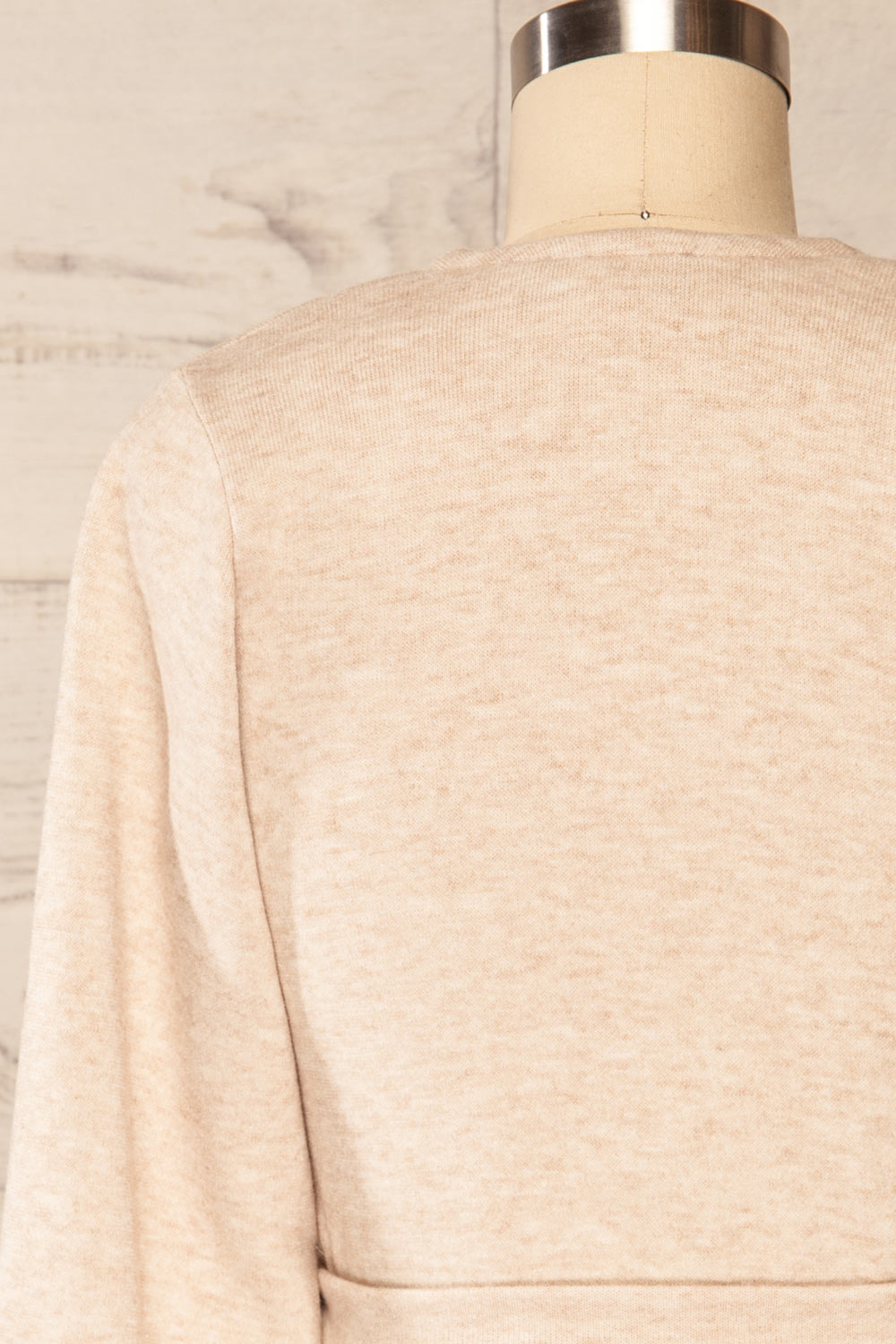 Steria Sand Lantern Sleeve Wrap Top | La petite garçonne  back close-up