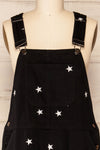 Sterope Black Denim Overalls w/ Embroidered Stars | La petite garçonne front close-up