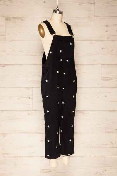 Sterope Black Denim Overalls w/ Embroidered Stars | La petite garçonne side view